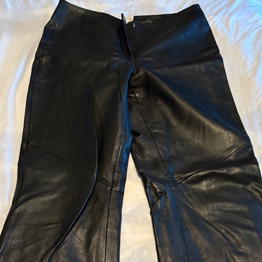 Women's Black Wide Leg Leather Pants